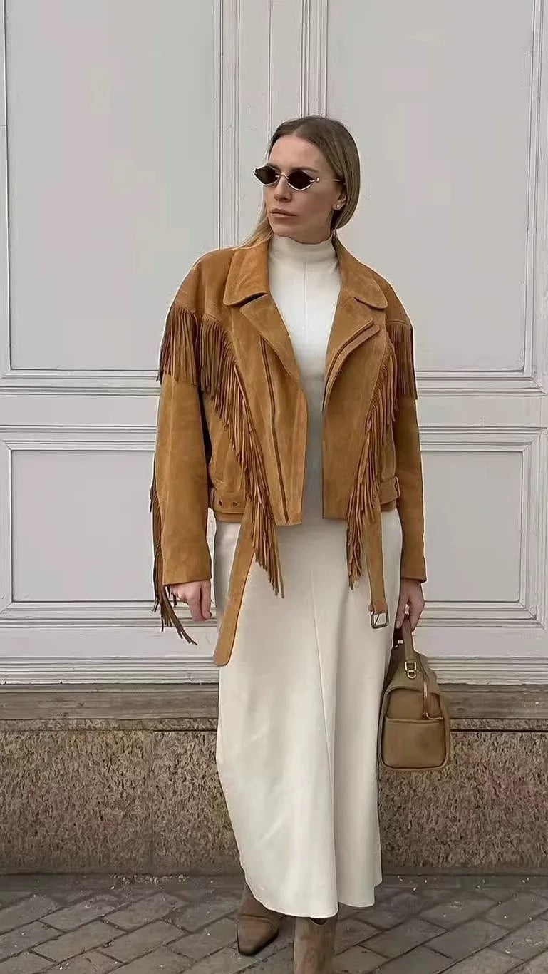 whole sale women's jacket, fringe suede